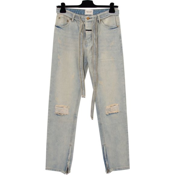 FEAR OF GOD Ribbon drawstring wash ripped zipper jeans